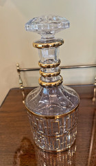 Imperial Glass Company Shoji Trellis Decanter 22k Gold overlay, MCM, exc. cond.