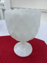 Lg.Milk Glass Goblet Honeycomb Quilted Diamond 6” Country Granny Core Farmhouse*