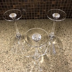 (3) Rare Krosno Martini Cocktail Glasses Large 8.5″ Tall Heavy Glass: Poland