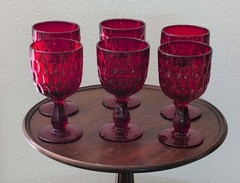 6- Stunning Fenton Ruby Red Glass Thumbprint Water Goblets🔴 6.5″