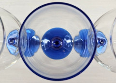 3 Libbey Metropolis Blue Water Goblets Set Ball Knob Stems Art Deco Styled Lot