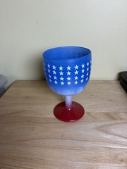 VTG Bartlett Collins Patriotic Goblet Red White Blue Stars Thumbprint Glass READ