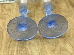 Set (2) Vintage Art Deco Aderia Nude Mermaid Wine Glass 8.25″ Blue Frosted Stem