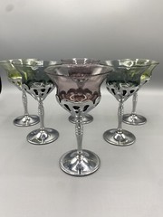 FARBER BROS Krome Kraft Cambridge Cocktail Cordials Amethyst Peridot Blue Glass