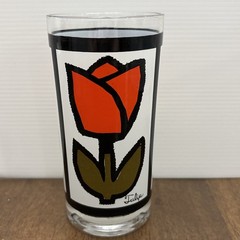 Vtg High Ball Drinking Glass Tumbler Featuring Tiffany Style Tulip Design 5.5 In