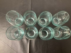 (8) Vintage Libbey Aqua Tempo Blue Glass Tumblers Stemless Wine 4-1/2″ T & Rack