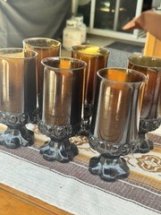 Set of 6 Brown Glass Goblets Glossy Round Drinkware for Unisex Adults Six-Piece