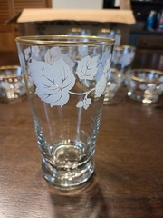 Vintage Ivy Bower Glassware Set Frosted White Rose Gold Rim 11 Pcs W/ Orig Box