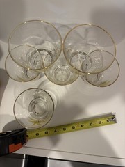 MCM Set Of 6 Beautiful Rocks Glasses With Gold Rims And Wheat/flower Design