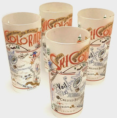 Vintage Colorado Glass Set 4 Cocktail Bar Cart Apres Ski Lodge MCM MOD Lodge