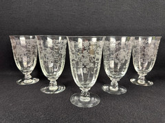 Vintage Fostoria Navarre Meadow Rose Footed Tumblers 5 7/8″ Set of 5