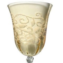 Cristalleria Fratelli Fumo x2 Wine Glasses 8.25” Handmade Etched Vines Amber