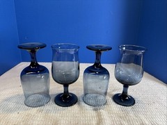 Set of 4 Dusky Blue Water Goblets 6-1/2” H Glass Vintage 10 oz. Libbey