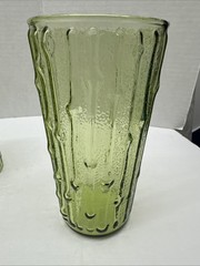 4 Vintage Anchor Hocking Tahiti Bamboo Avocado Green Drinking Glasses 6” Tall