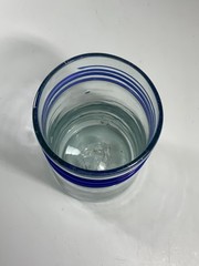 Set of 3 Vintage Hand Blown Glass Tumblers with Applied Blue Rigaree Bands