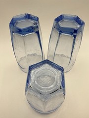 3 Vtg Libbey Chivalry Blue Hexagon Glasses, 2-12 Oz Tumblers & 1-10 Oz Rocks EUC