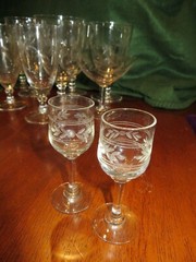 Antique Floral Etched Glasses Bar Set with Wine Martini Cordial and Shot ED150
