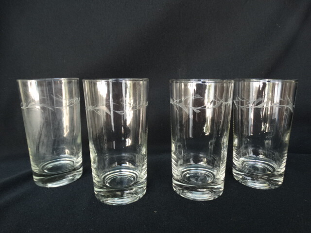 Set of 4 Susquehanna Clear Glass 9oz Flat Tumbler Cut Horizontal Plant Design