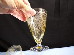 Set of 4 Fostoria Topaz Yellow Glass June Ice Iced Tea Goblets Footed Tumblers