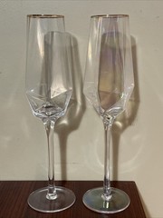 Prism Glass Gold Rim Toasting Champagne Flute 11.75”