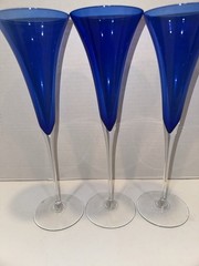 3 Blue 10 3/4 Flared Champagne Flutes