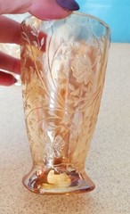 Amber Marigold Carnival Glass Luster Floral Vintage Tumblers