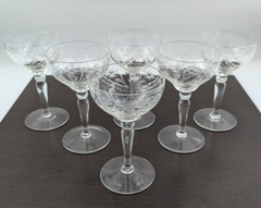 Set of 6 Vintage Champagne Coupe Etched Floral Toasting Glasses Petite