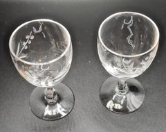 Fostoria Crystal Gray Cut Spring Pattern 3″ Cordial Glass – set of 2