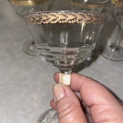 Vintage MCM Beautiful Gold Rim Cocktail Glasses Five Small Ribbed Bottom 4.5”