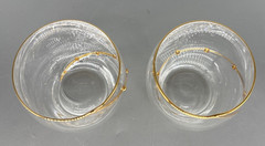 Lot of 2 artist made clear elegant glass gold rim & side embellishment 5 oz
