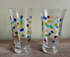 2 Colorful “Confetti” Etched Polka Dot Glasses Stimas Romania