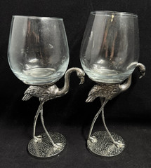 TMD Holdings Pewter 3D Flamingo Stem Wine Glasses Goblets 9.5″