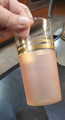 vintage frosted glasses pastel colors with gold trim set of 6