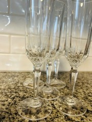 SET OF 5 Longchamp Cristal D’Arques 8″ Crystal Champagne Cocktail Fluted Glasses