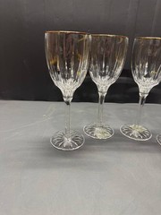 Set of 4 German Lead Crystal Wine Goblets Gold Rim Sundance Gold Made in Germany