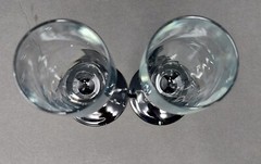 Set of 4 Vintage Fluted Champagne Glasses With Clear Tops And Black Stems