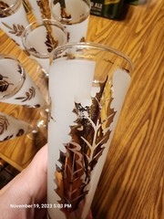 Set of 8 Vintage Libbey Frosted Glass Gold Leaves Pilsner Glasses 8 1/2″