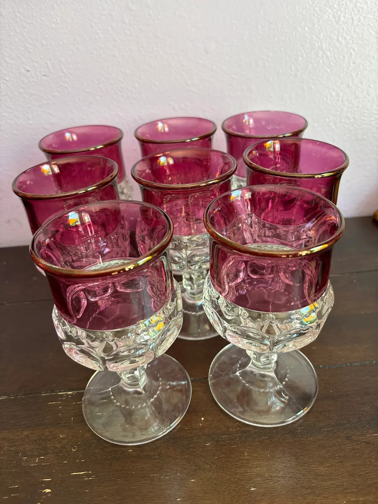 Set of 8 Indiana Glass KINGS CROWN Ruby Red Medium Wine or Cordial Goblet 5.5′