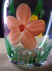 Tumble Up Hand Painted Pitcher Carafe Flowers Butterfly Clear Glass Vintage