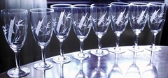 Vintage Set 8 HAND CUT ASIAN BAMBOO STEMS & LEAVES Wine Glasses 5.5″ Hand Blown