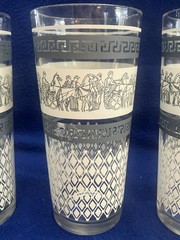 Qty 3 – Vintage Jeanette Glass Patrician Tumblers, Blue and White, 1950s