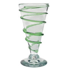 VTG Mexican Hand Blown Green Swirl Iced Tea Glasses Set of 3 Art Goblets 7″