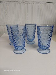 1 FREE Vntg Indiana Glass Colony Whitehall Blue Iced Tea Glass 4 Set Footed 6″
