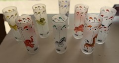 Vintage Libbey Frosted Circus Carousel Animal Glasses set of 8 EUC