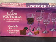 Lady Victoria Fine Crystal Stemware Four 2 Oz. Cordial Glasses Chantelle Pattern