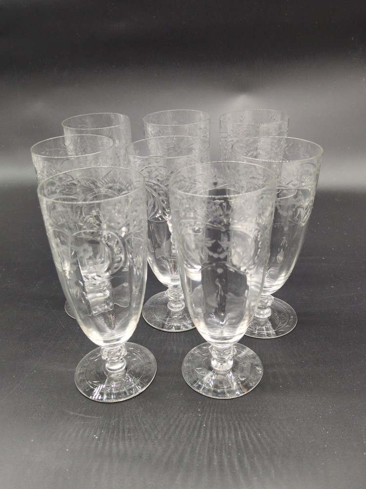 Up to 8 Tiffin 15074-6 Iced tea glasses Cut Floral Bowl And Foot Beautiful!