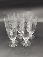 Up to 8 Tiffin 15074-6 Iced tea glasses Cut Floral Bowl And Foot Beautiful!