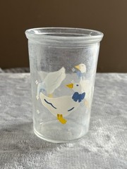 BAMA Jelly Jar White Ducks Geese Blue Bows Juice Glasses Vintage