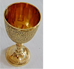 Nautical Brass Finish Wine Glass Ornate Floral Pattern Embossed Metal Wine Goble