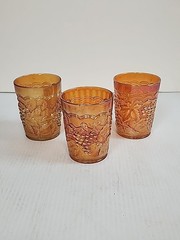 SET OF 3 Carnival TUMBLER Imperial Glass GRAPE & Cable Pattern Marigold, Orange
